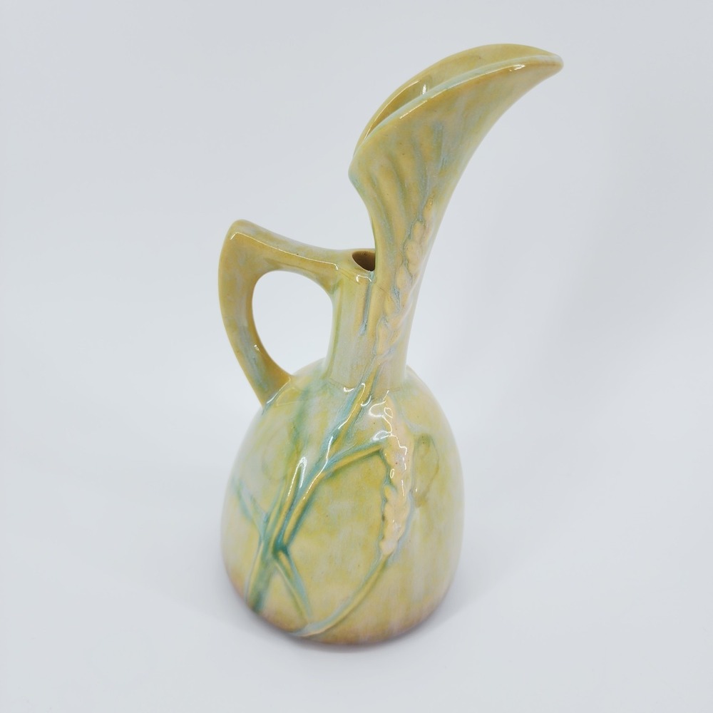 Roseville Pottery 216-8 Ewer Vase Yellow Green Drip Glaze Vintage Pottery 1940s